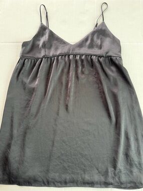 Wilfred Black Satin V-Neck Slip Dress with Adjustable Spaghetti Straps